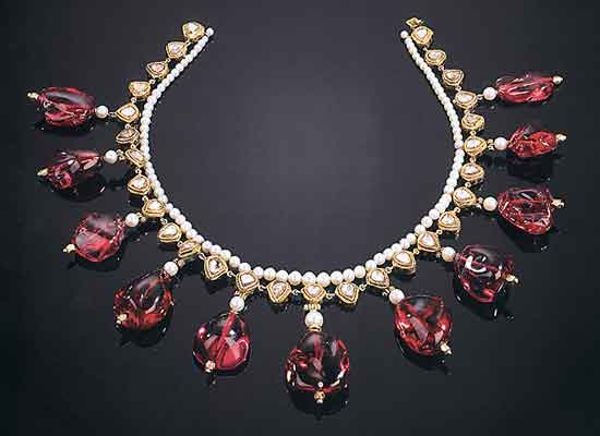 Spinel Bead, Pearl, and Diamond Necklace photo image