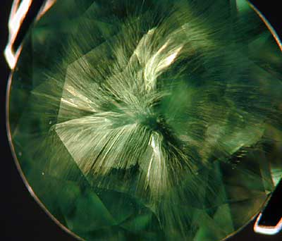 Horsetail inclusion in demantoid garnet