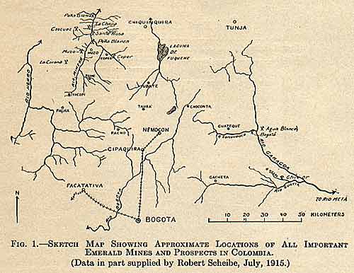 map of colombian emerald, emerald, colombian emerald, muzo, chivor, cosquez, emerald mining