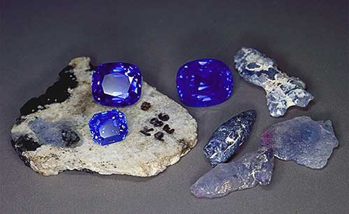 Kashmir Sapphires Rough and Cut photo image