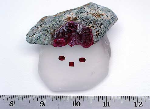 Small Faceted Longido Rubies with Large Ruby Crystal with Attached Green Zoisite photo image